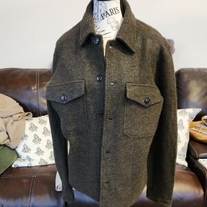 Buck Mason Olive 100% Wool Chore Jacket SZ M Hard To Find Color